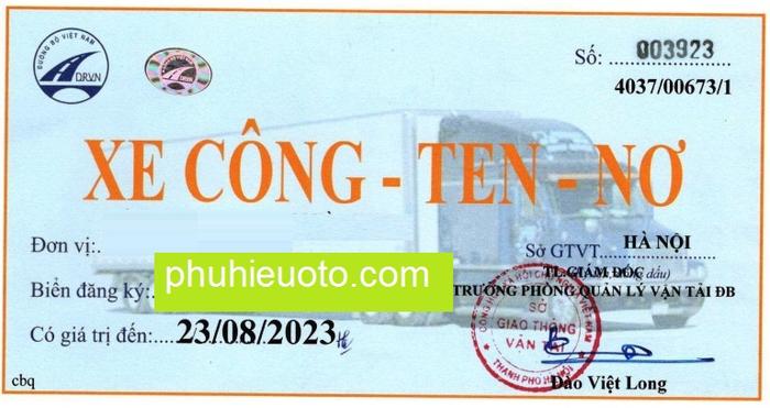 phù hiệu xe công ten nơ